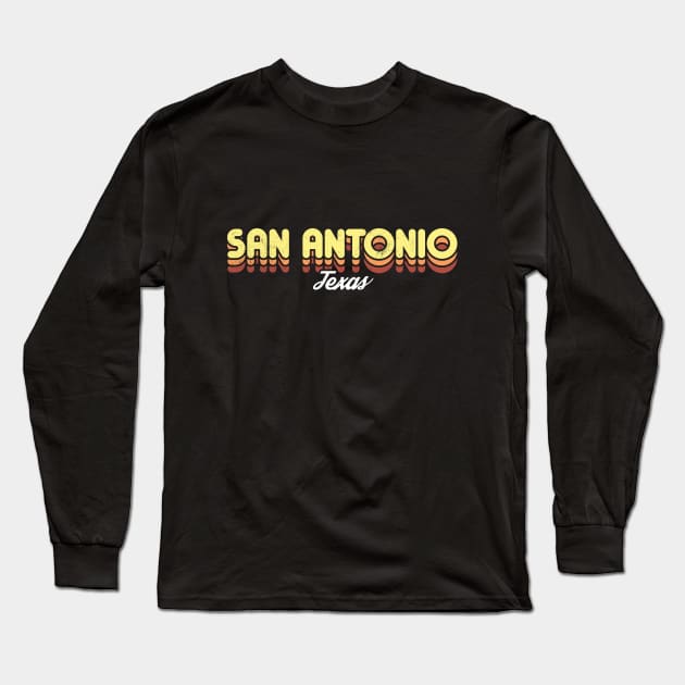 Retro San Antonio Texas Brown Long Sleeve T-Shirt by rojakdesigns